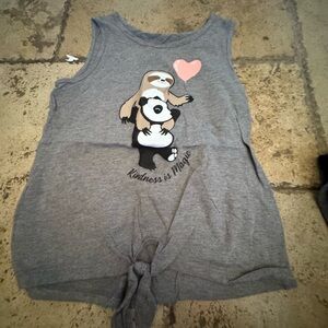 Justice girls Gray Sleeveless Top with Sloth and Panda Design size 8